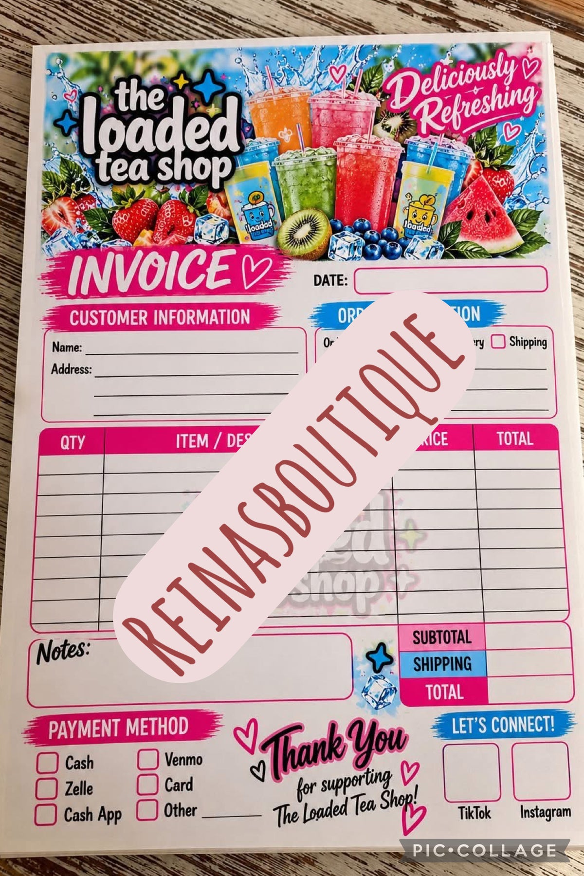 Customized invoice notepad- 1/2 size & full sheet available