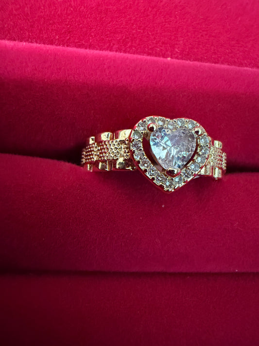 Heart-Cut Halo Crystal Ring