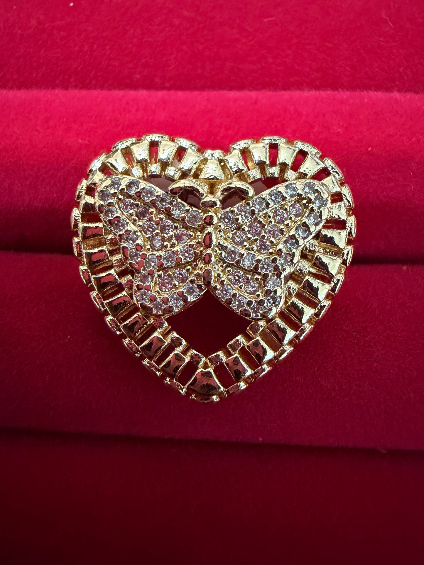Crystal Butterfly Heart Ring
