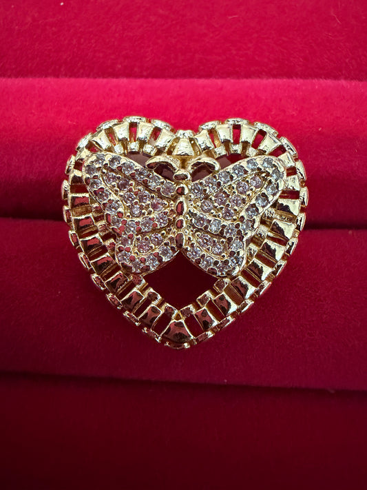 Crystal Butterfly Heart Ring