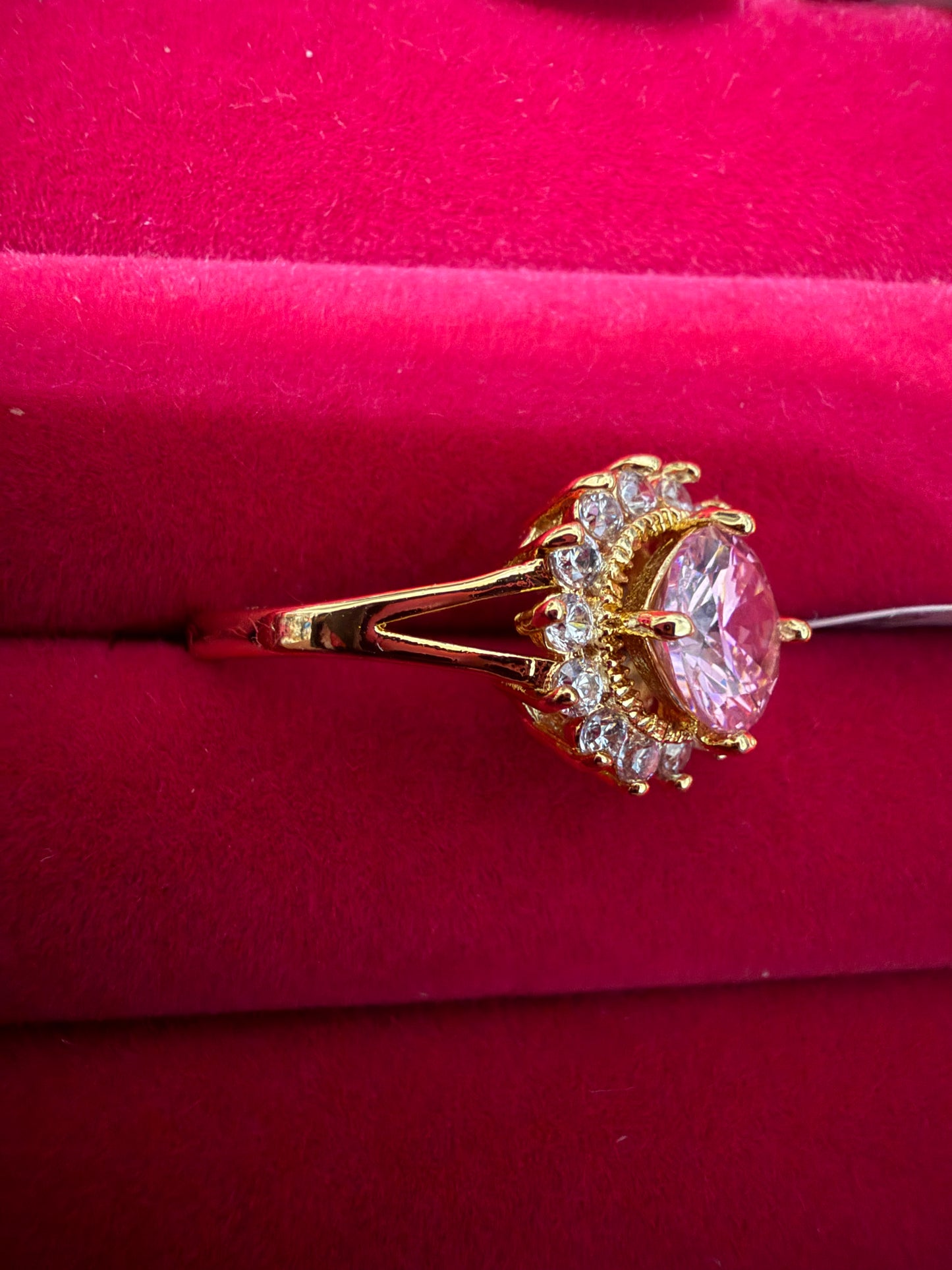 Pink Crystal Halo Ring